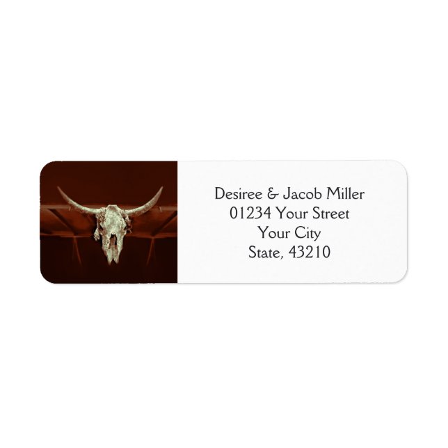 Rustic Western Wedding Bull Skull Save The Date Label (Front)