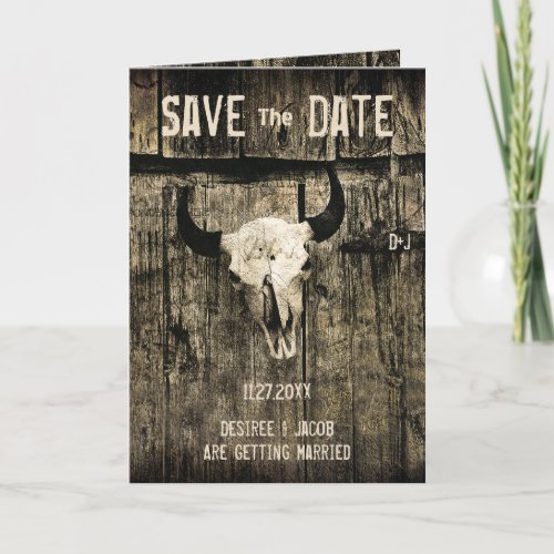 Rustic Western Wedding Cow Skull Save The Date Announcement