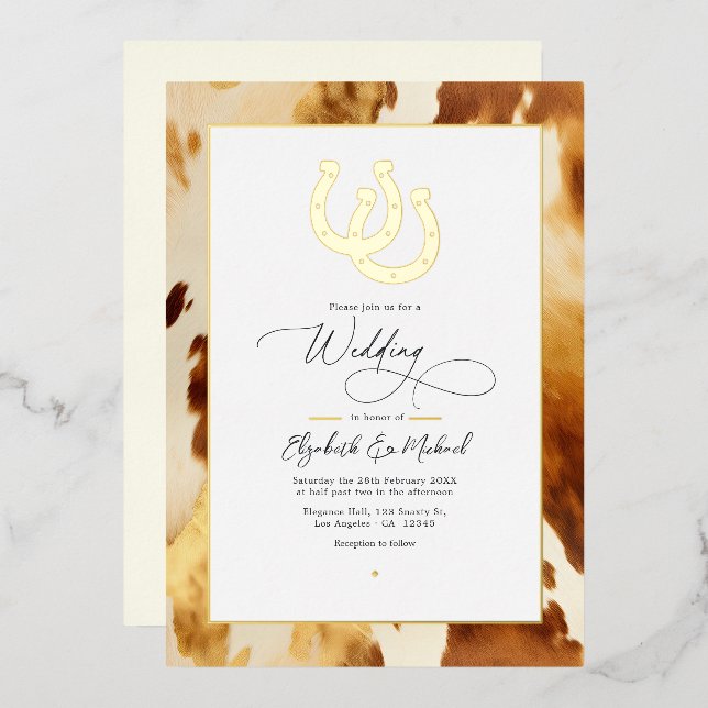 Rustic Western Wedding Cowhide Foil Invitation (Front/Back)