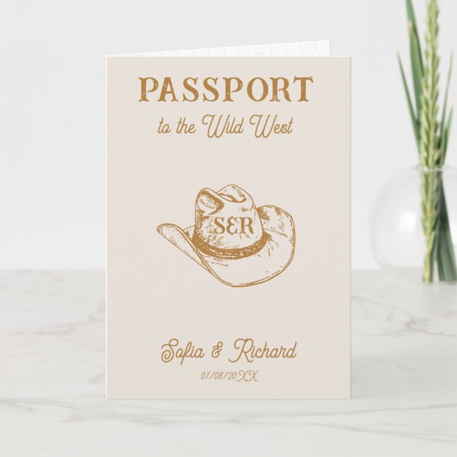 Rustic Western Wedding Destination Passport Invitation (Front)