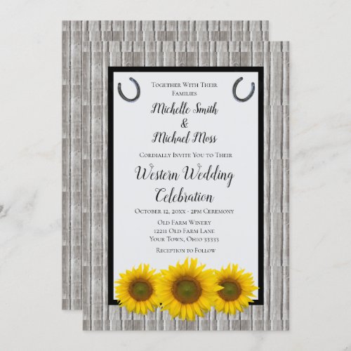 Rustic Western Wedding Sunflower Horseshoe Invitation