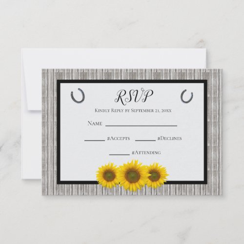 Rustic Western Wedding Sunflower Horseshoe RSVP Card