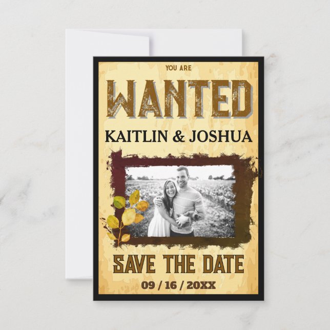 Rustic Western Wedding 🤠 WANTED Photo Save The Date (Front)