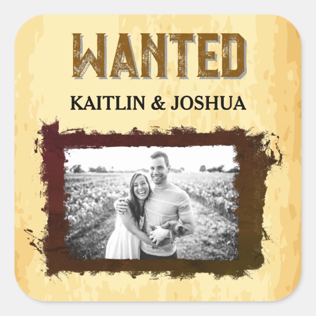 Rustic Western Wedding 🤠 WANTED Photo Square Sticker (Front)