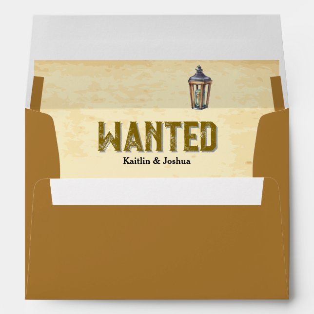 Rustic Western Wedding 🤠 Wanted Vintage Lantern   Envelope (Back (Bottom))