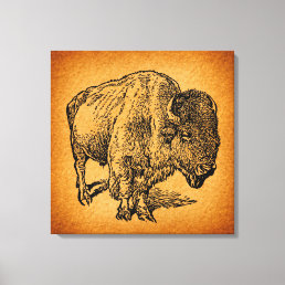 Rustic Western Wild Buffalo Bison Antique Art Canvas Print