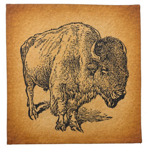 Rustic Western Wild Buffalo Bison Antique Art Cloth Napkin