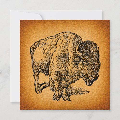 Rustic Western Wild Buffalo Bison Antique Art Invitation