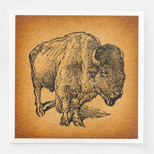 Rustic Western Wild Buffalo Bison Antique Art Paper Dinner Napkins