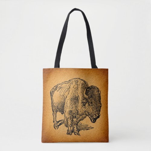 Rustic Western Wild Buffalo Bison Antique Art Tote Bag