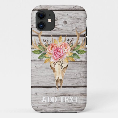 Rustic Western Wood Deer Skull  iPhone 11 Case
