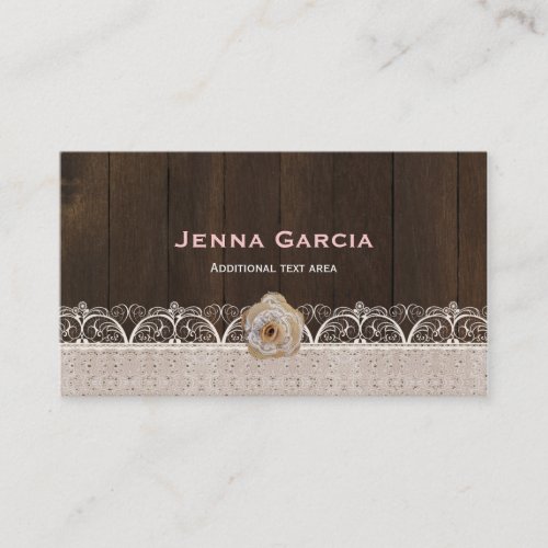 Rustic Western Wood Lace  Burlap Business Card