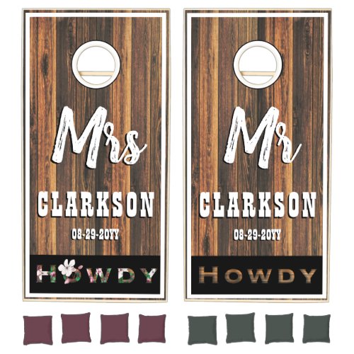 Rustic Western Wood Planks  Howdy Mr and Mrs Cornhole Set