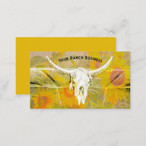 Rustic Western Yellow Sunflowers Bull Skull Business Card