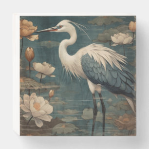 Rustic Wetland Guardian & Moonlit Lotus Grove Wooden Box Sign