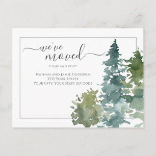 Rustic We've Moved New Home Script Pine Tree Postcard