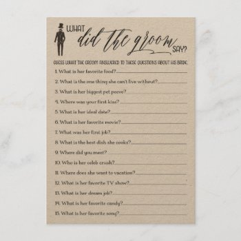 Rustic What Did The Groom Say Bridal Shower Game Enclosure Card by joyonpaper at Zazzle