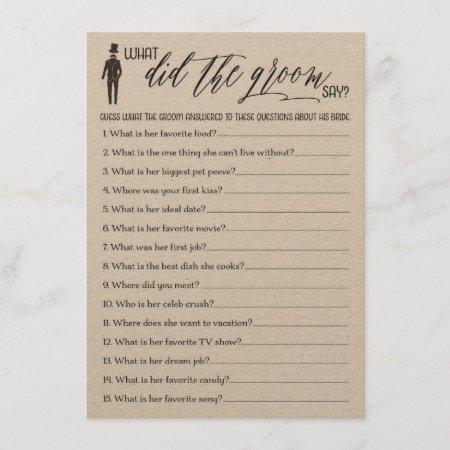 Rustic What Did The Groom Say Bridal Shower Game Enclosure Card