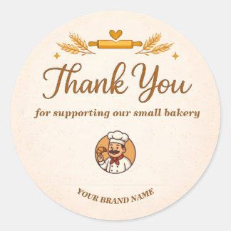 Rustic Wheat and Rolling Bakery Thank You Classic Round Sticker