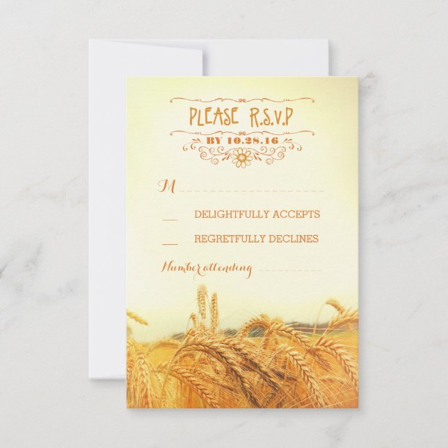 Rustic wheat field wedding RSVP cards (Front)