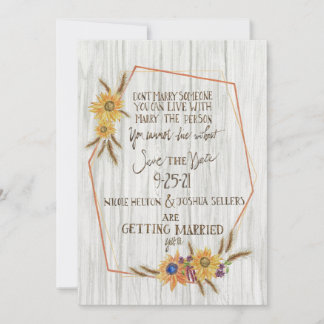 Rustic Wheated Sunflower Flat Save The Date Card