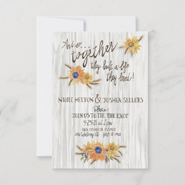 Rustic Wheated Sunflower Wedding Invitation (Front)