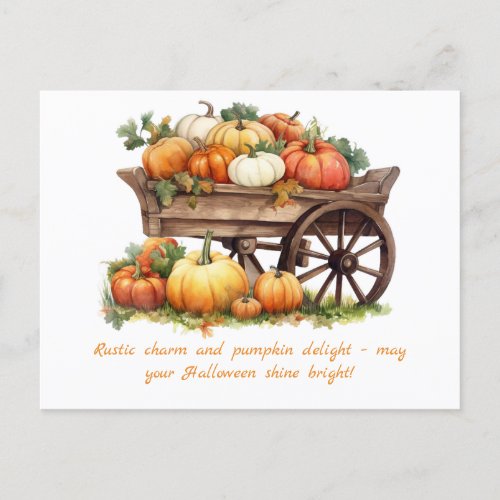 Rustic Wheelbarrow of Pumpkins Autumn Halloween Holiday Postcard