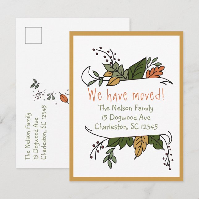 Rustic Whimsical Autumn New Address  Announcement Postcard (Front/Back)