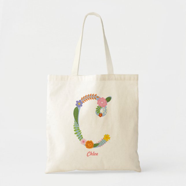 Rustic Whimsical Flower Monogram (C) Tote Bag (Front)