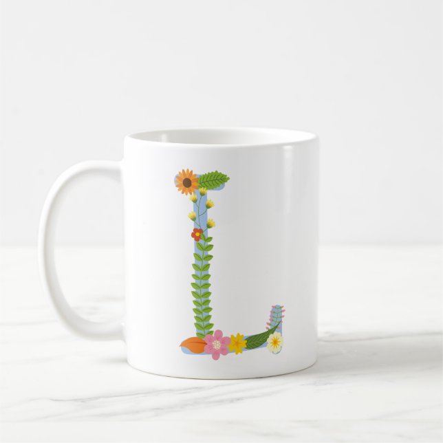 Rustic Whimsical Flower Monogram (L) Coffee Mug (Left)