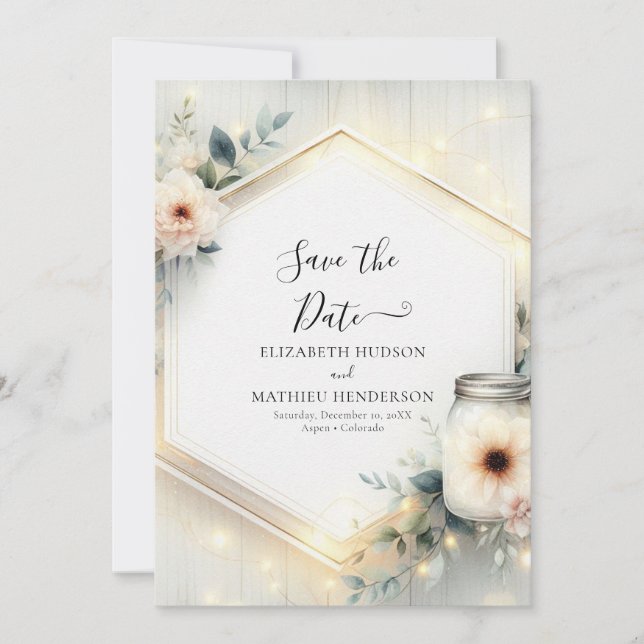 Rustic Whimsical Mason Jar Wedding Save The Date (Front)