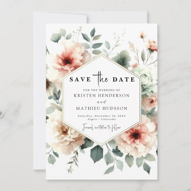 Rustic Whimsical Peach Wedding Save The Date (Front)