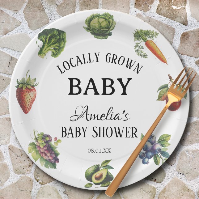 Rustic Whimsical Veggie Locally Grown Baby Shower Paper Plates (Creator Uploaded)