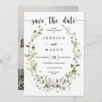 Rustic Whimsical Wildflowers Wedding Save The Date Invitation