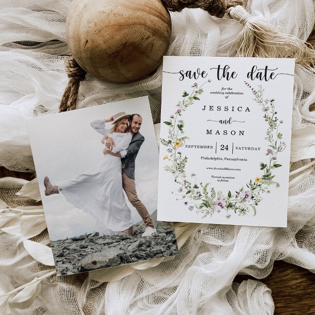 Rustic Whimsical Wildflowers Wedding Save The Date Invitation (Creator Uploaded)