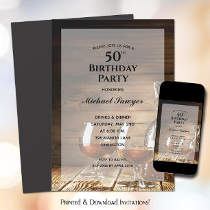 Rustic Whiskey 50th Birthday Invitation