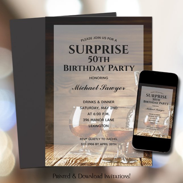 Rustic Whiskey 50th Birthday Party Invitations (Creator Uploaded)