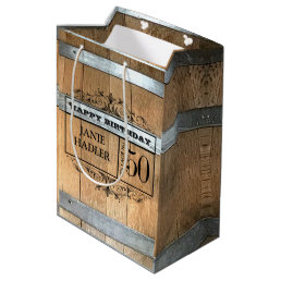Rustic Whiskey Barrel 50th Birthday Medium Gift Bag