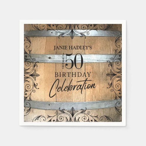 Rustic Whiskey Barrel Birthday Paper Napkins