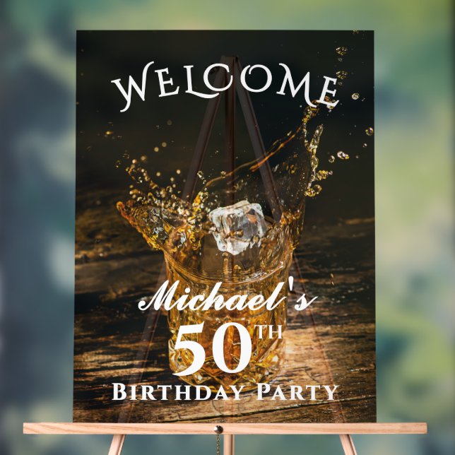 Rustic Whiskey Birthday Party Welcome Acrylic Sign (Neutral)