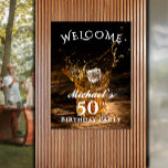 Rustic Whiskey Birthday Party Welcome Poster<br><div class="desc">A birthday party welcome poster - PRINTED and/or INSTANT DOWNLOAD - features an ice cube splashing into a whiskey glass and your details in chic lettering. MATCHING items in our collection.</div>