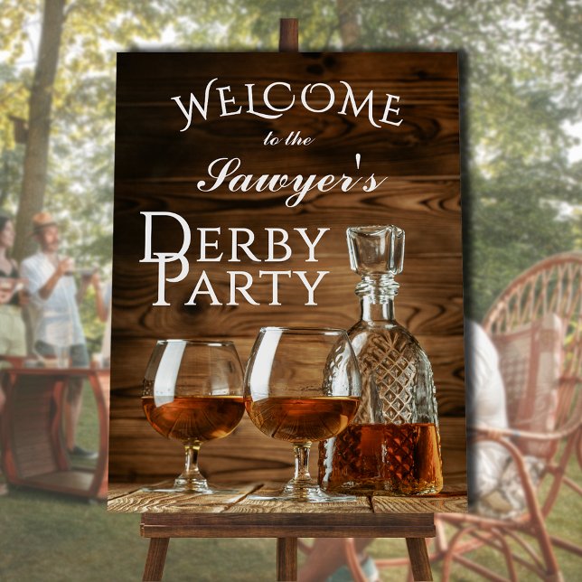 Rustic Whiskey Derby Party Welcome Foam Board (Rustic whiskey decanter and glasses Derby party Welcome foam board sign)