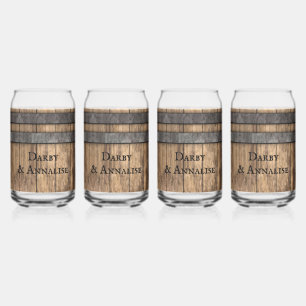Rustic Whiskey Keg Personalized Can Glass