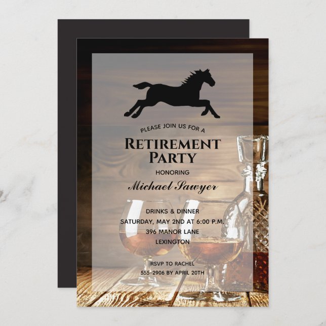 Rustic Whiskey Retirement Party Invitations (Front/Back)