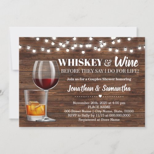Rustic whiskey  wine before I do couples shower Invitation