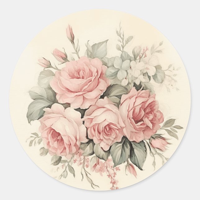 Rustic Whispers, Pink & Green Shabby Chic Classic Round Sticker (Front)
