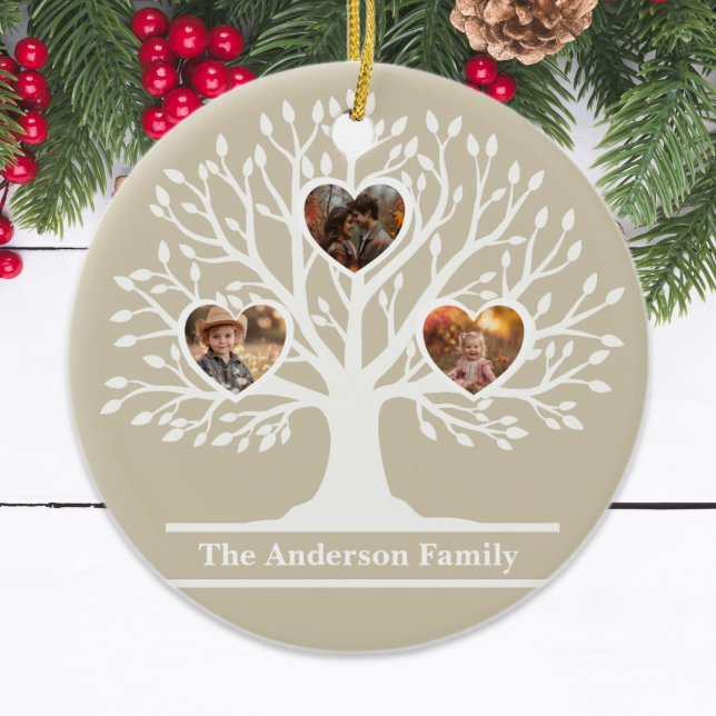 Rustic White 3 Photo Family Tree Personalized   Ceramic Ornament (Rustic White 3 Photo Family Tree Personalized Ceramic Ornament
)