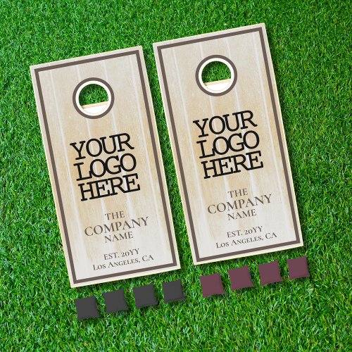 Rustic White Aged Barn Wood Planks Company Logo Cornhole Set