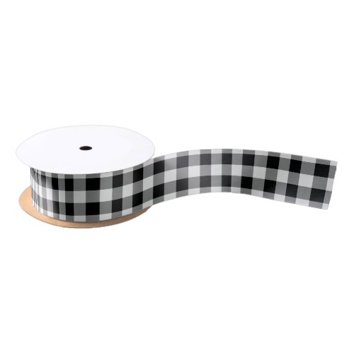 Rustic White and Black Buffalo Plaid Pattern Satin Ribbon