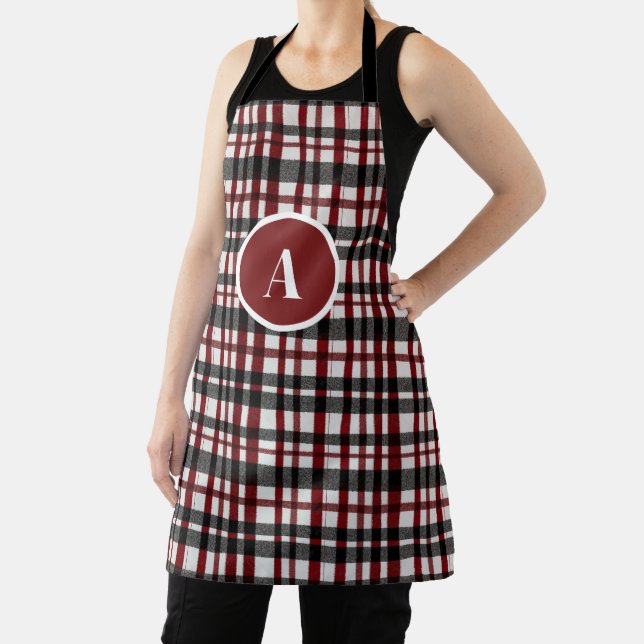 Rustic White and Red Plaid Pattern Apron (Insitu)